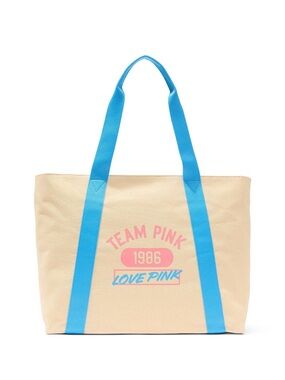 Victoria’s Secret PINK Love Team Pink 1986 Canvas Tote Bag Beach Travel Zip BNWT